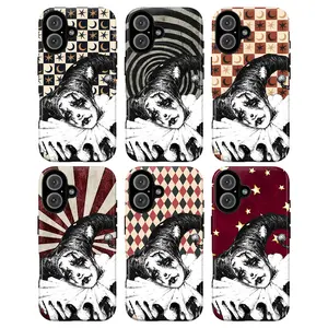 Whimsigoth Celestial Star & Dark Academia Clown Phone Case, Retro Y2K Grunge Aesthetic Phone Cover for iPhone 17 Pro Max 16 15 14 13 12 11 | Whimsical Moon & Star Tough Case, Gothic Pierrot Clown Checkerboard Print, Indie Alt Fairycore Protective Cover