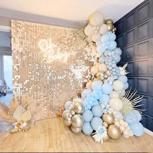 24pcs Glitter Wall Background Champagne Color Sequins Backdrop 30x30cm Shiny Decorations for Birthday Anniversary Wedding Engagement