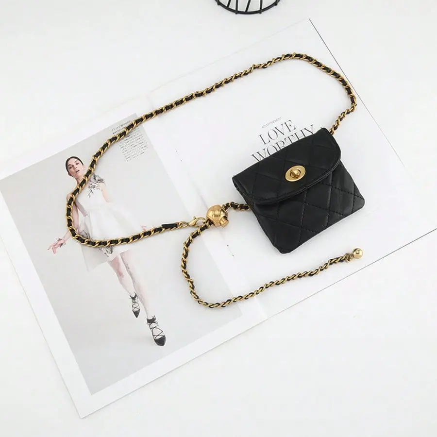 Women's Fashion Crossbody Bag Mini Belt Bag - Exquisite Compact Lipstick & Coin Purse with Elegant Metal Chain, 2-in-1 Belt/Shoulder Bag, Perfect for Daily Wear & Photo Shoots