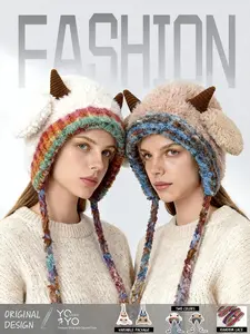 Original design festival sheep’s horn hat (This hat can be used normally and serves multiple purposes.) Knitted ear protection, windproof, and warm hat, suitable for the whole family. Adults can also wear it.