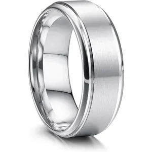 Stainless Steel Wedding Rings for Men Women 8MM Mens Wedding Band Silver/Black/Gold Engagement Mens Rings, Matte Surface Polished Edge Men Ring Jewelry Comfort Fit 6-14