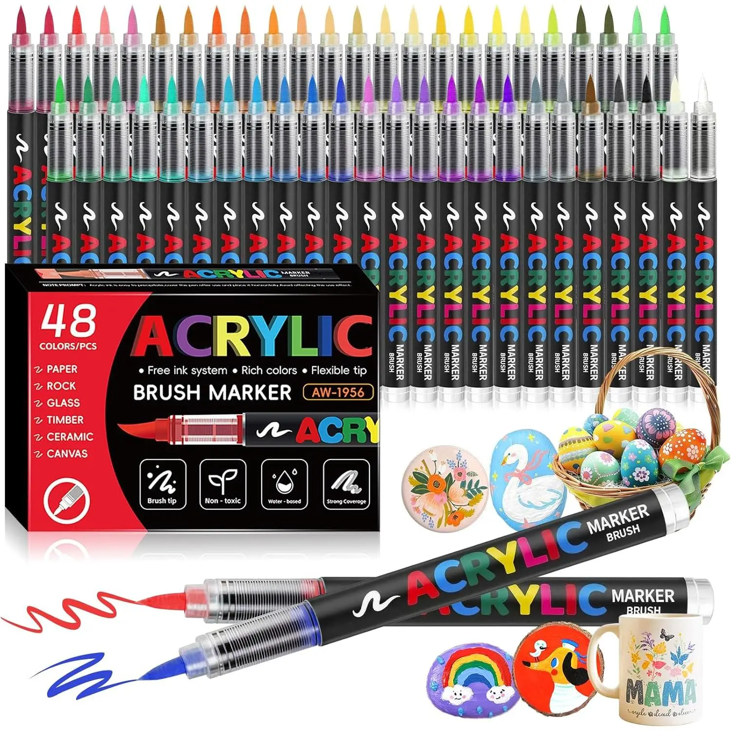 Markers Brush Tip,48 Colors  Pens  Markers Set,Watercolor  Markers for ,Paper,Plastic,Glass,Fabric, marcadores acrilicos (48 Colors)