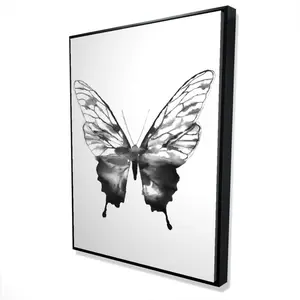 360 Stand Black Framed Wall Art Print - 36x48 in. Artistic Nature Black Butterfly Sketch, Home Decor Room Decoration, Artwork, Animals