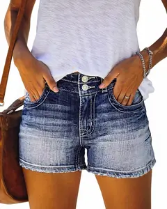 Women's Summer High Waisted Denim Stretchy Jean Shorts with Pockets - Casual Ripped Distressed Design for Daily Wear & Vacation - Fashion