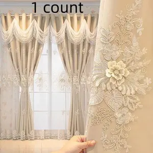 European Embroidered 100% Blackout Curtain, Home Decoration Curtain, Wave Hem Design, UV Protection, Ideal for Living Room, Bedroom, Office and Balcony Home Decor