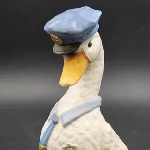 Enesco Policeman White Duck Goose Figurine 7" w Cap & Tie Porcelain 1986 Mexico