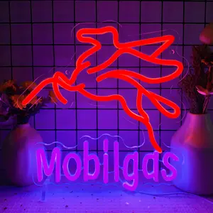 Vibrant Mobilgas Sign Gasoline Sign Neon Sign,LED Wall Hanging Decorative Neon Light,High Quality USB Powered for Garage, Gas Station, Car Service Station