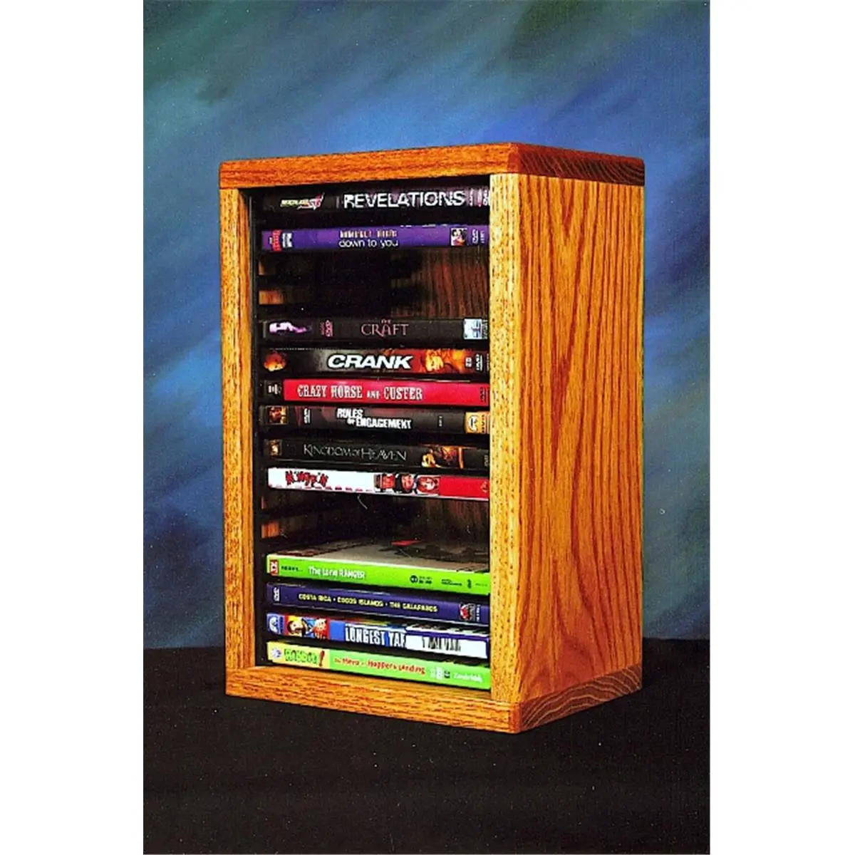 Lockable Solid Oak Honey Oak Home Library Cabinet - 110-1 DVD/Dowel CD Storage Upgrade, Fully Assembled Freestanding Shelf, Desktop/Shelf Placement, Individual Locking Slots for Multiple Rooms, Dowel Cd Cabinet, Lockable Cabinet