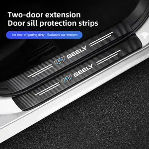 4Pcs Car Carbon Fiber Door Sill Sticker Anti-Scuff Plate Anti-Scratch Protective Decal For Geely Atlas Coolray Emgrand X7 GT Tugella Preface Jingang ICON Boyue X6 X3 GS GL S1 X1 Okavango RADAR Jiaji GC9