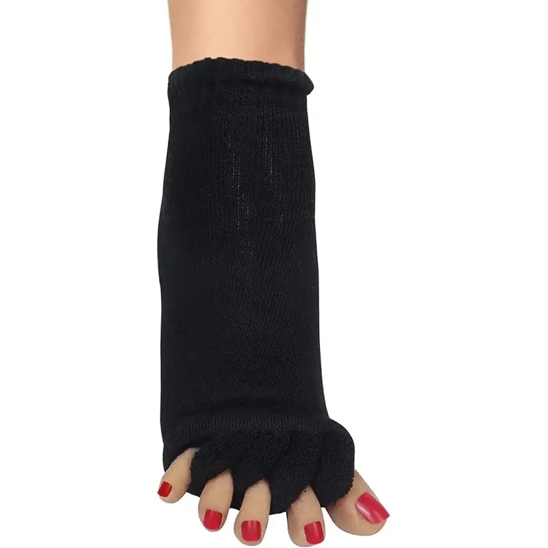 Black Women's Five-Finger Yoga Socks, Toe Separator Massage Socks, Best Gift for Family & Friends, Comfortable Sleep Socks, Breathable Socks
