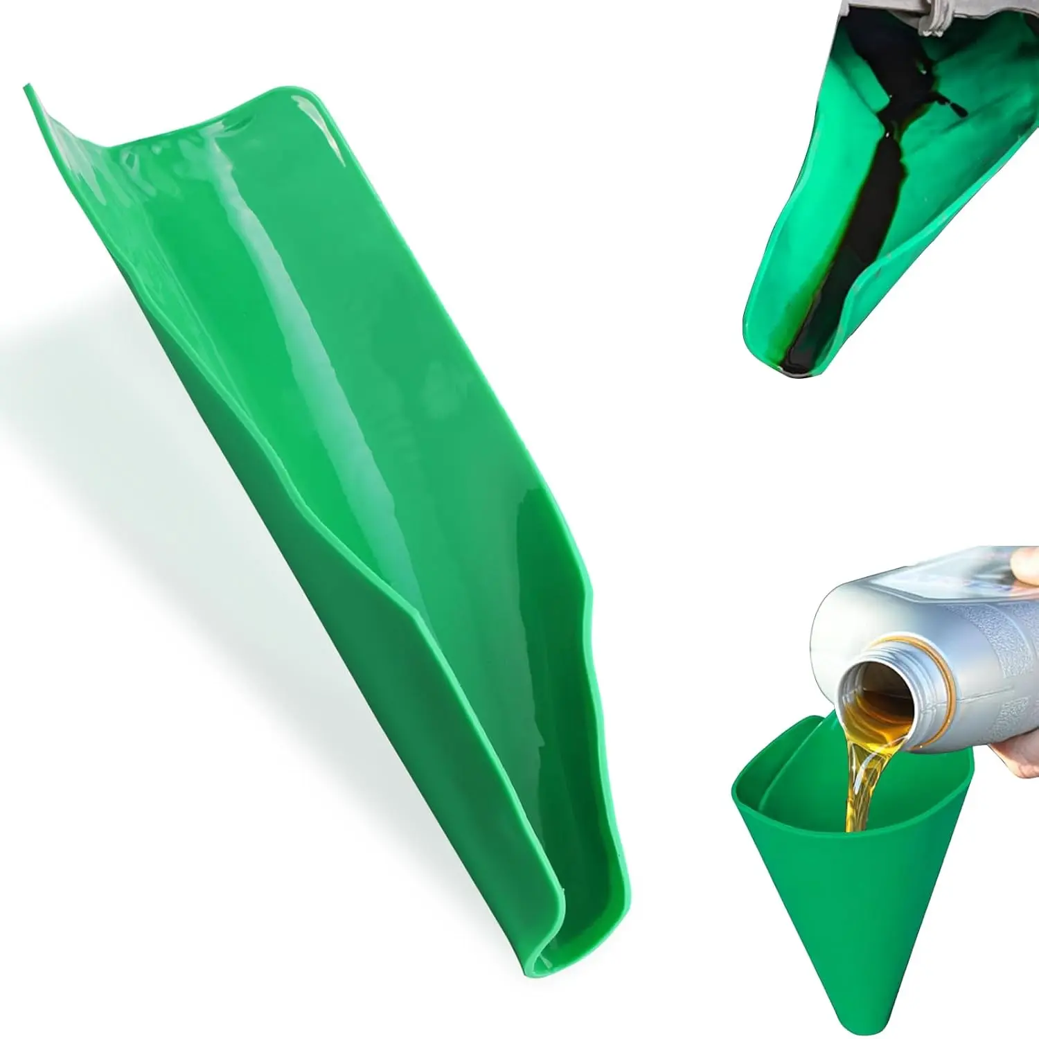 Green Flexible Reusable Oil Funnel, 14.6x6.7 Inch Spill-Free Car Repair Tool, Foldable Automotive Vehicle Tool for Mechanics, Ideal for Cars, Trucks, Motorcycles, Father's Day Gift, Car Repair Tools