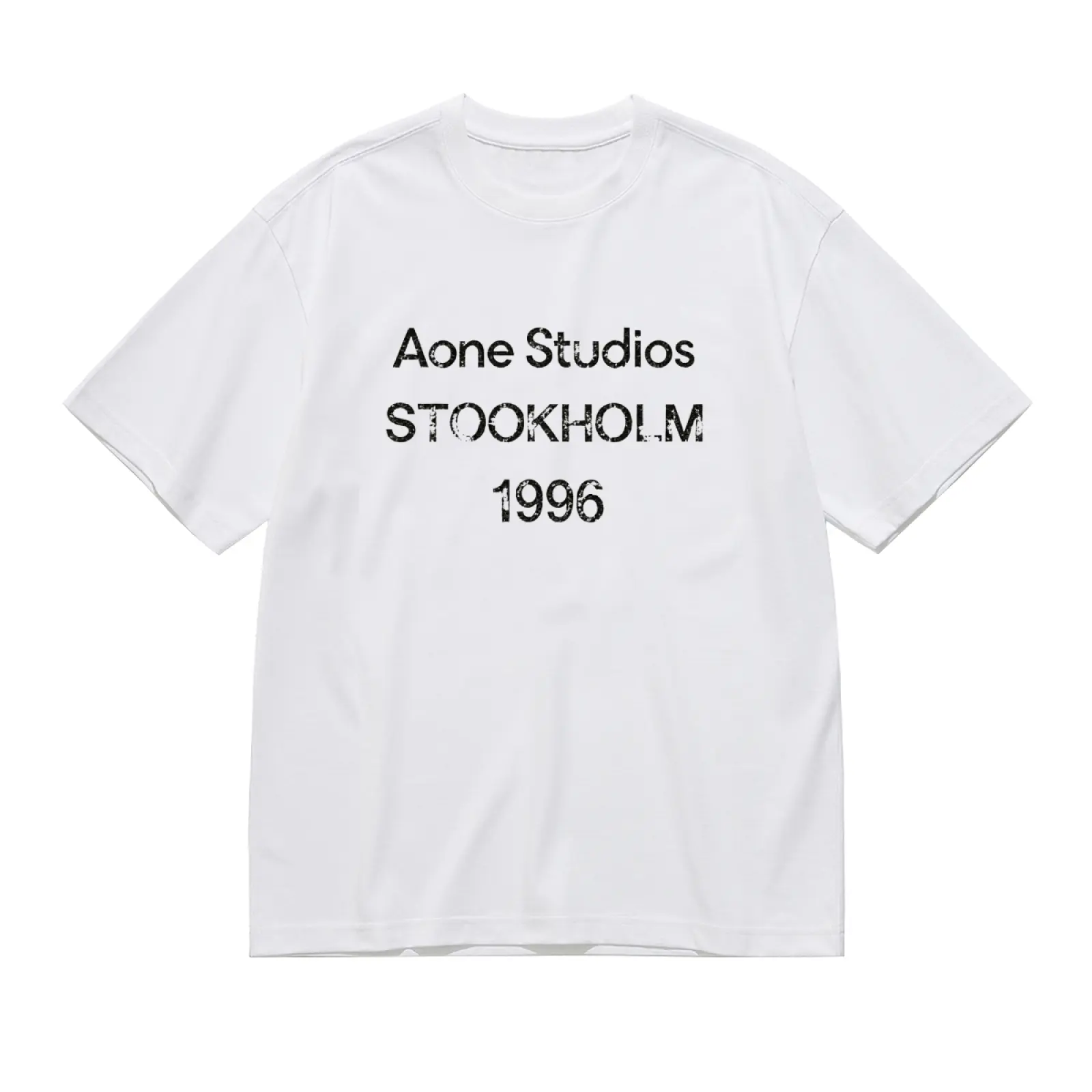 Retro Worn Text Aone Studios STOOKHOLM 1996 Print T-Shirt Unisex 100% Cotton White Short Sleeve Y2K Harajuku Minimalist Basic Daily Streetwear Gift Tops S-5XL