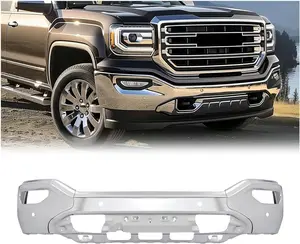 Front Bumper Compatible with 2016 2017 2018 2019 GMC Sierra 1500 Limited Replacement for GM1002866, 23243500 Front Bumper Face Bar W/Sensor Holes Steel Chrome Silvery