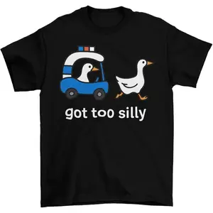 100% Premium Cotton T-Shirt Silly Goose Police Chase T-Shirt Got Too Silly Meme Funny Goose Graphic Unisex Animal Lover Gift Tee