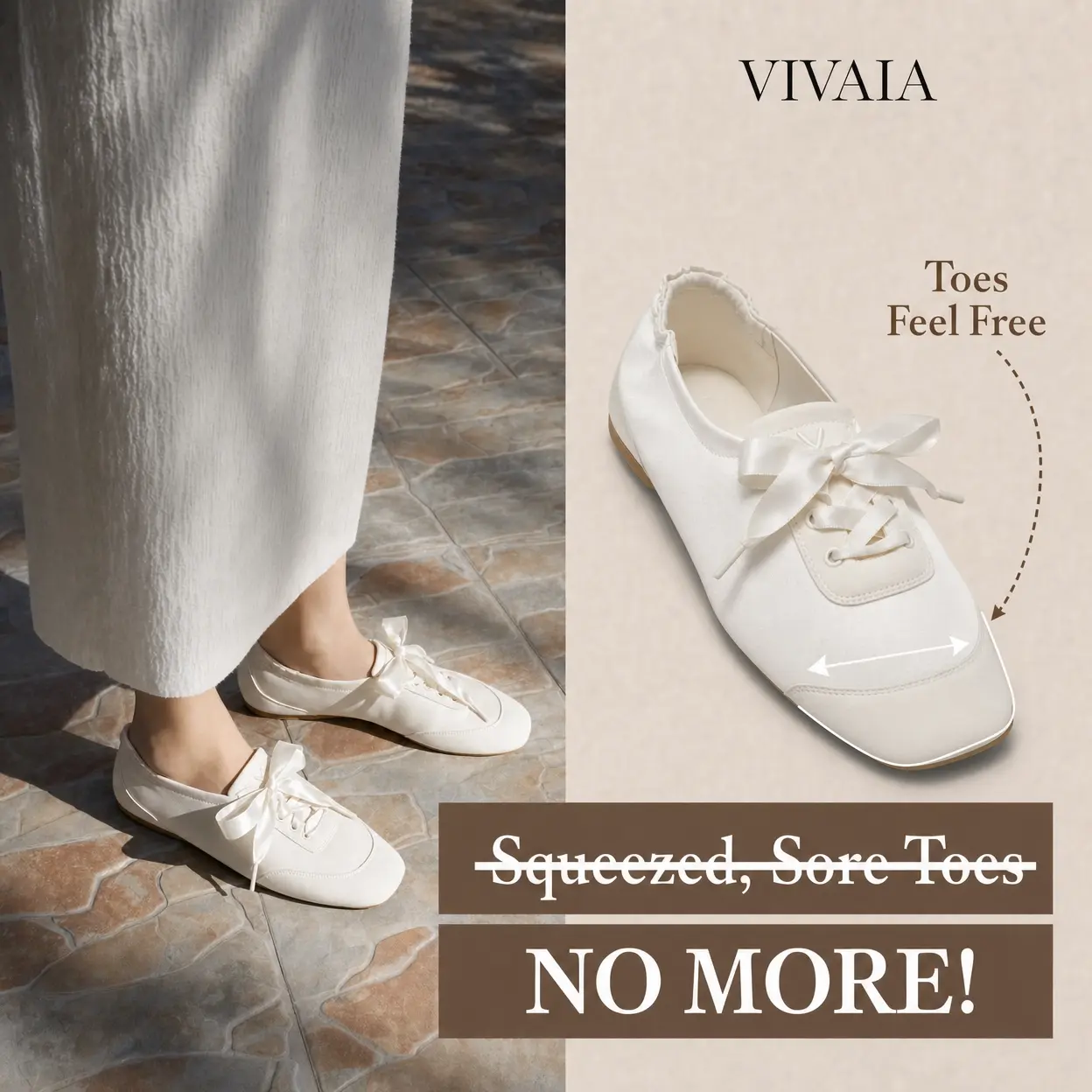 VIVAIA Wide feet friendly Satin Square-Toe Ballerina Sneakers, Lace-Up Ballet Flats with 2 Laces, Suede-Like Integrated Insole Machine Washable, Lightweight & Foldable, Church Shoes, Wedding shoes, Ballet Sneakers, travel shoes, Tennis shoes (Cristina)