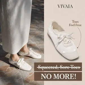 VIVAIA Wide feet friendly Satin Square-Toe Ballerina Sneakers, Lace-Up Ballet Flats with 2 Laces, Suede-Like Integrated Insole Machine Washable, Lightweight & Foldable, Church Shoes, Wedding shoes, Ballet Sneakers, travel shoes, Tennis shoes (Cristina)