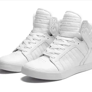 Supra Skytop Men's Mid-High Top Skate Shoes Pure White Grain Leather Streetwear