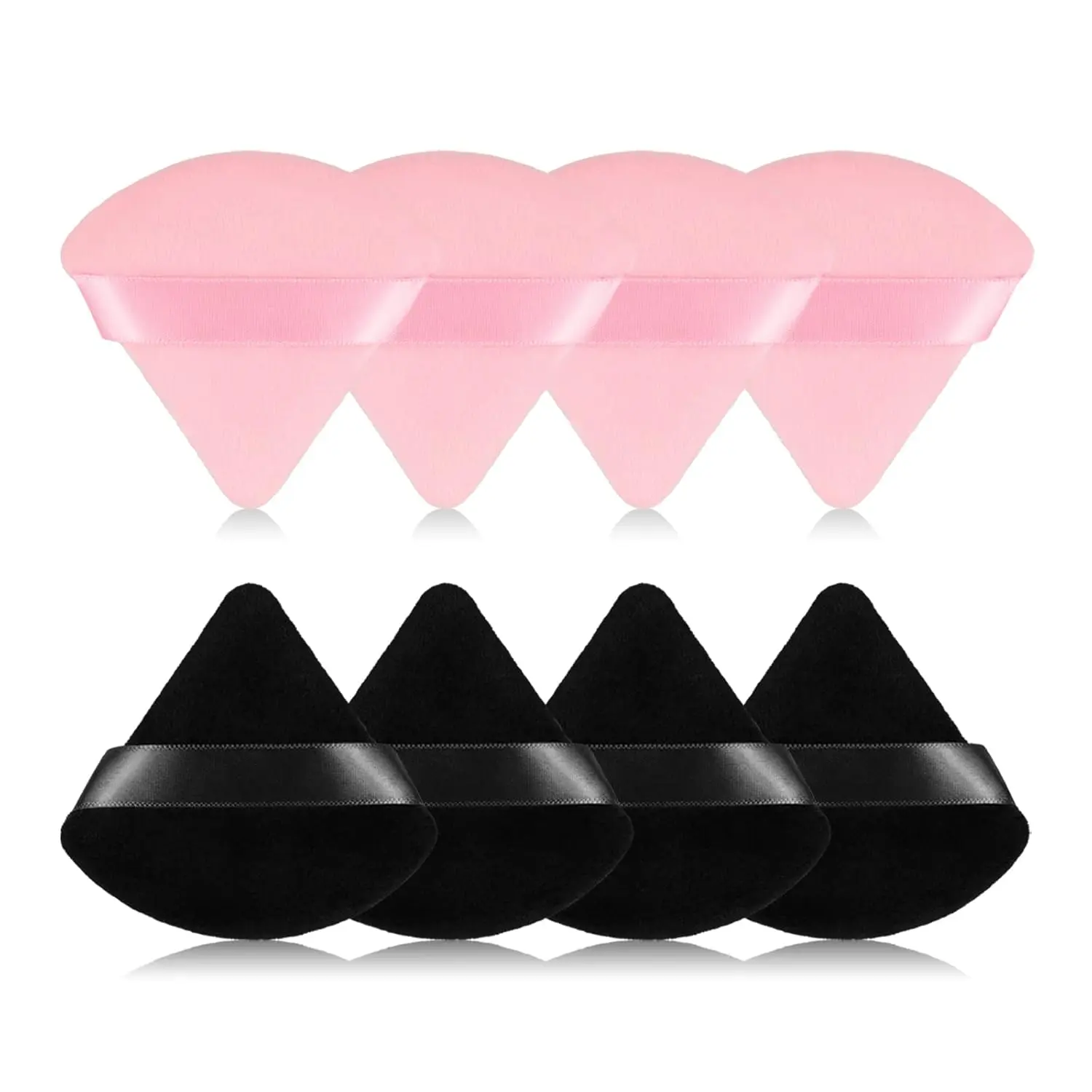 8-Piece Triangle Velvet Makeup Sponges - Super-Soft, 8 Pieces, Wet-Dry Use, Even Finish, Ideal for Contouring & Eye Corners, with Foundation Mixing Container