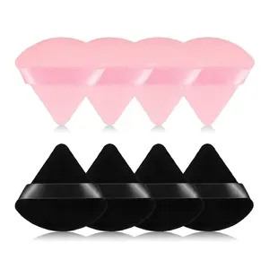 8Pcs of Triangular Powder Puff Makeup Sponges, Made of Super-soft Velvet, Designed for Contouring, Eye, and Corner, Beauty Blender Foundation Mixing Container.
