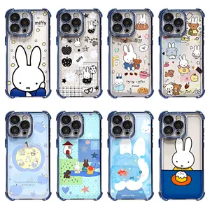 INS 12 Styles Rabbit Artistic Painting Transparent Blue Cute Miffy Phone Cases For iPhone 17 Promax Pro Air 16 Plus 15 14 13 12 11 Shockproof Protective Cover Gift For Birthday Christmas Halloween