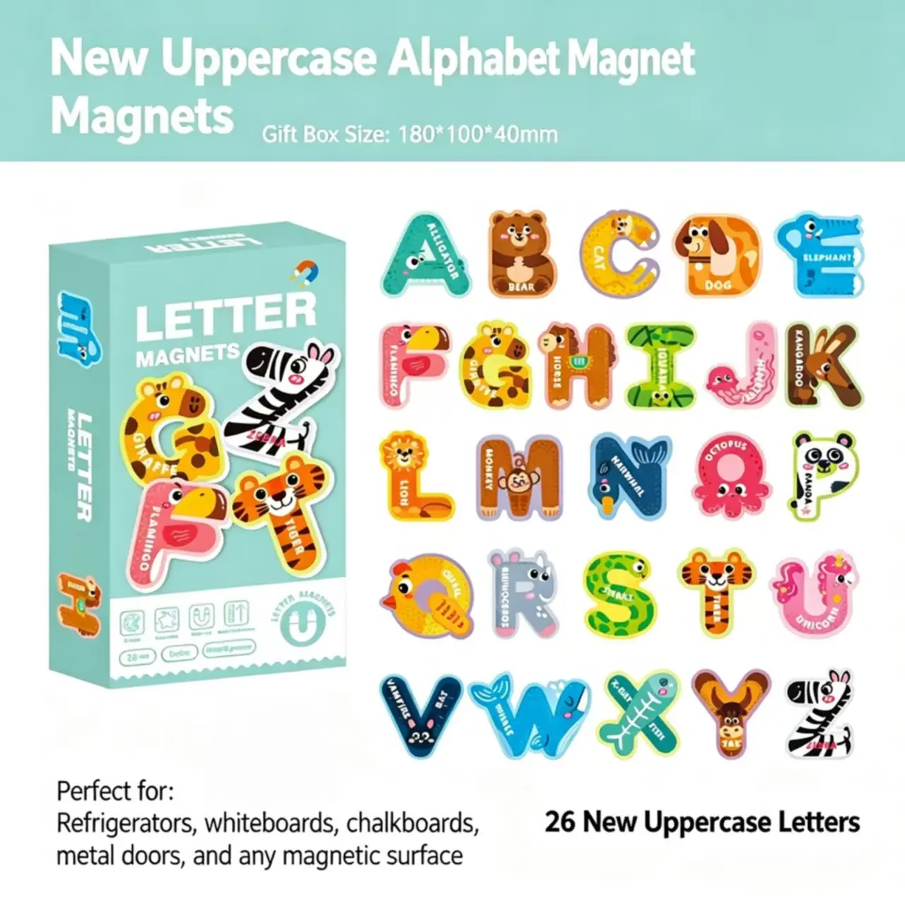 26 large animal-shaped magnetic letters for the refrigerator, suitable for toddlers, Montessori early learning toy set, cute preschool literacy magnets, ideal birthday gift for children