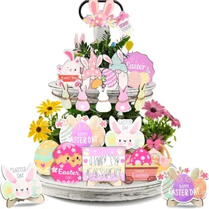 18-Piece Easter Layered Tray Decor Set, 3D Wooden Signs, Rustic Farmhouse Design Kitchen Decoration, Home Decor (trays Not Included)