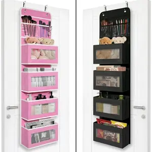 2 Pack Over The Door Organizer Pink and Black 4 Pocket Hanging Storage Organizer for Closet Bathroom Bedroom Wall Mount Space Saver Hangable