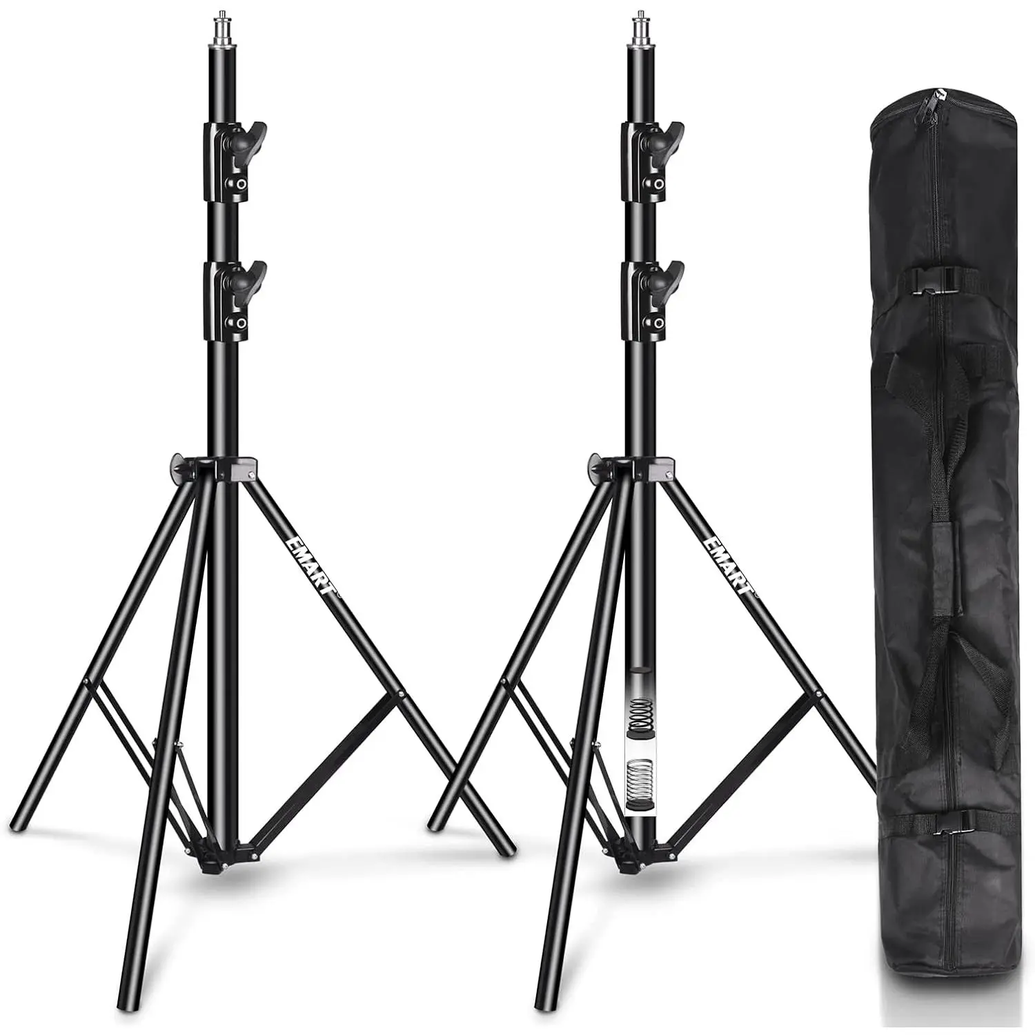 2 Pack Heavy Duty Light Stand 8.5ft, Spring Cushioned,  Construction, Photo Video Studio Tripod with Carrying Bag for Photography Lighting, Softbox, Flash