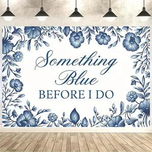 1PC,2D Flat Bachelorette Party Backdrop Something Blue Before I Do Floral Background Cloth Wedding Single Party Decoration Banner Photo Booth Props for Indoor Outdoor Party Decor
