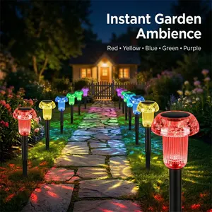 Solar Color Changing Garden Lights, 5-Color Rainbow, Solar Crystal Bubble Stake Lights - Red/Yellow/Blue/Green/Purple Auto-Cycling, Elegant Mushroom Top, IP55 Waterproof for Walkway, Yard, Backyard, Patio, Landscape Decor, Father's Day(4/8/12/16/18 pack)