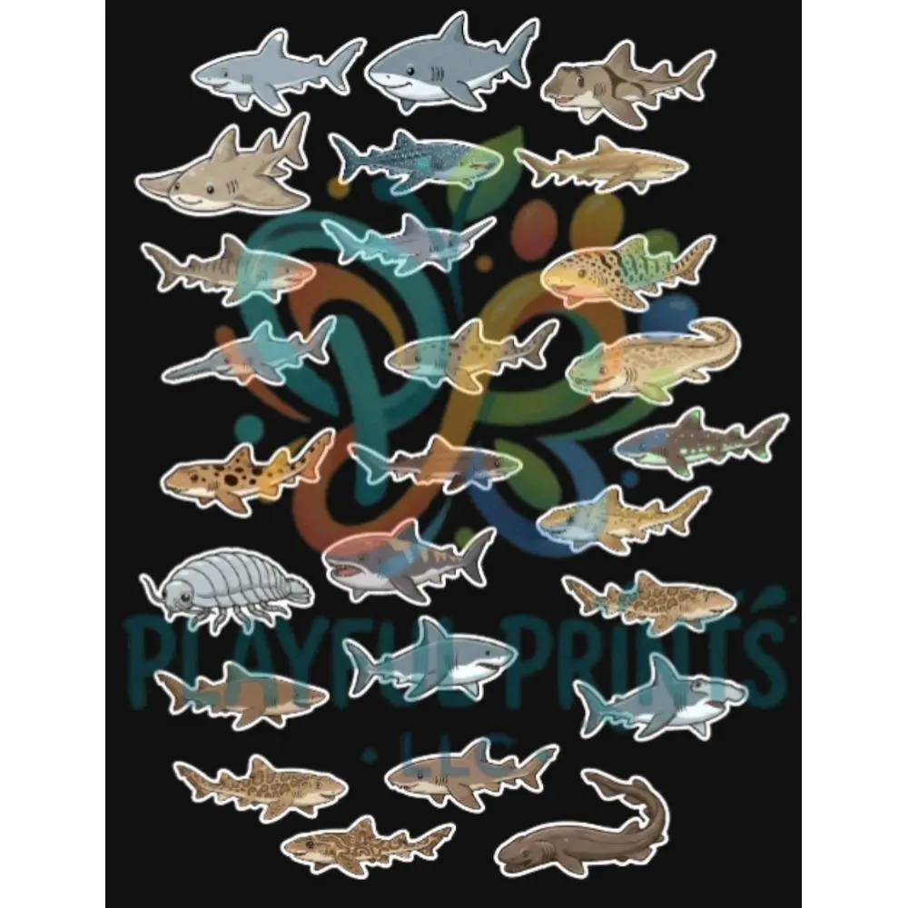 Handmade Shark Stickers, 25 Vinyl Decals for Laptops, Kids' School Supplies