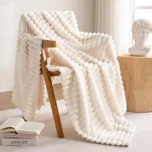 Solid Flannel Fleece Blanket (50x70 inches, ) Cozy Throw Blankets for Couch Sofa and Bed, Super Soft Luxurious Warm Striped Blankets for Household Living Room Bedroom