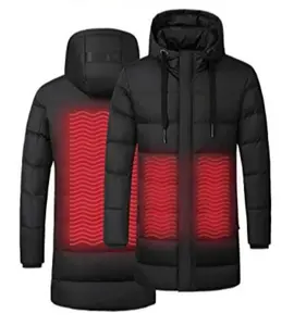 Heated Puff Long Coat with Rechargeable Battery Pack for Boys and Girls - Heating Outdoor Electric Jacket with Hood