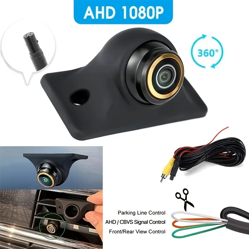 1PC Front/Side/Rear View Camera Fisheye Backup Camera Car Camera with Parking Guide Lines, 1080P AHD/CVBS 4Pin Night Vision, Wide-Angle Lens for SUV, Pickup, Camper, Tractor, Van, Truck, RV - Easy Installation