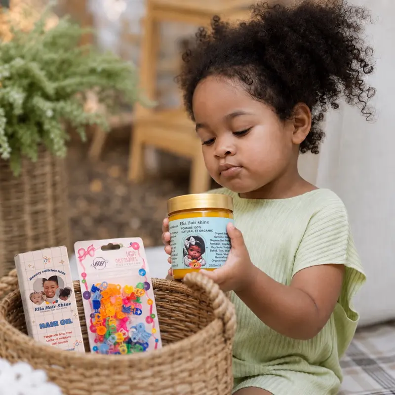 Organic Hair Care Kit - Nourishing Pomade, Detangling Moisturizing Oil, Accessories Set for Natural Hair