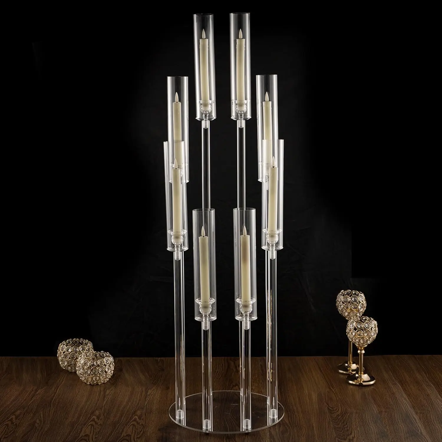 VINCIDERN 8Arm Clear Acrylic Candelabra Candle Holder for Wedding Decorations Tall Table Centerpiece for Birthday Party Events