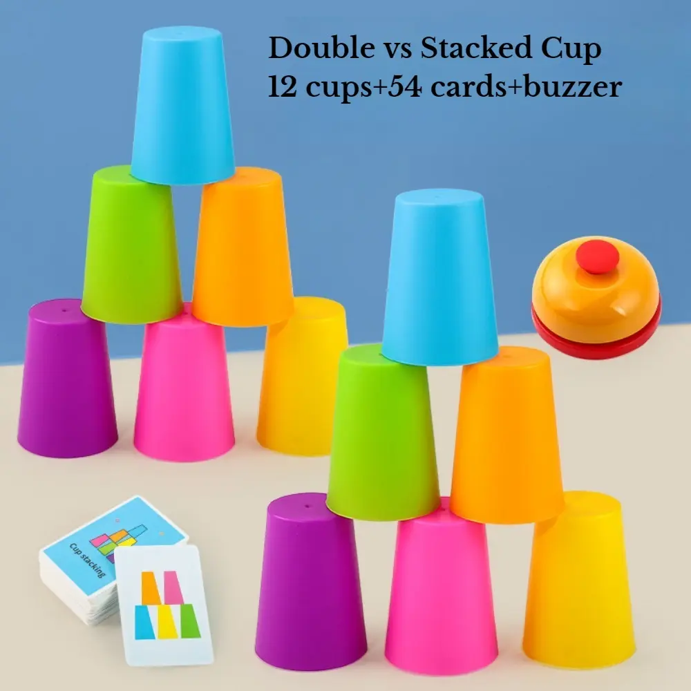 Stacking Cup Game Set - Speed Challenge Toddlers+ Early Education Toy with Colored Cups, Cards, Answer Bells for Quick Response Training, Parent-Child Interactive Competition & Family Party Gifts