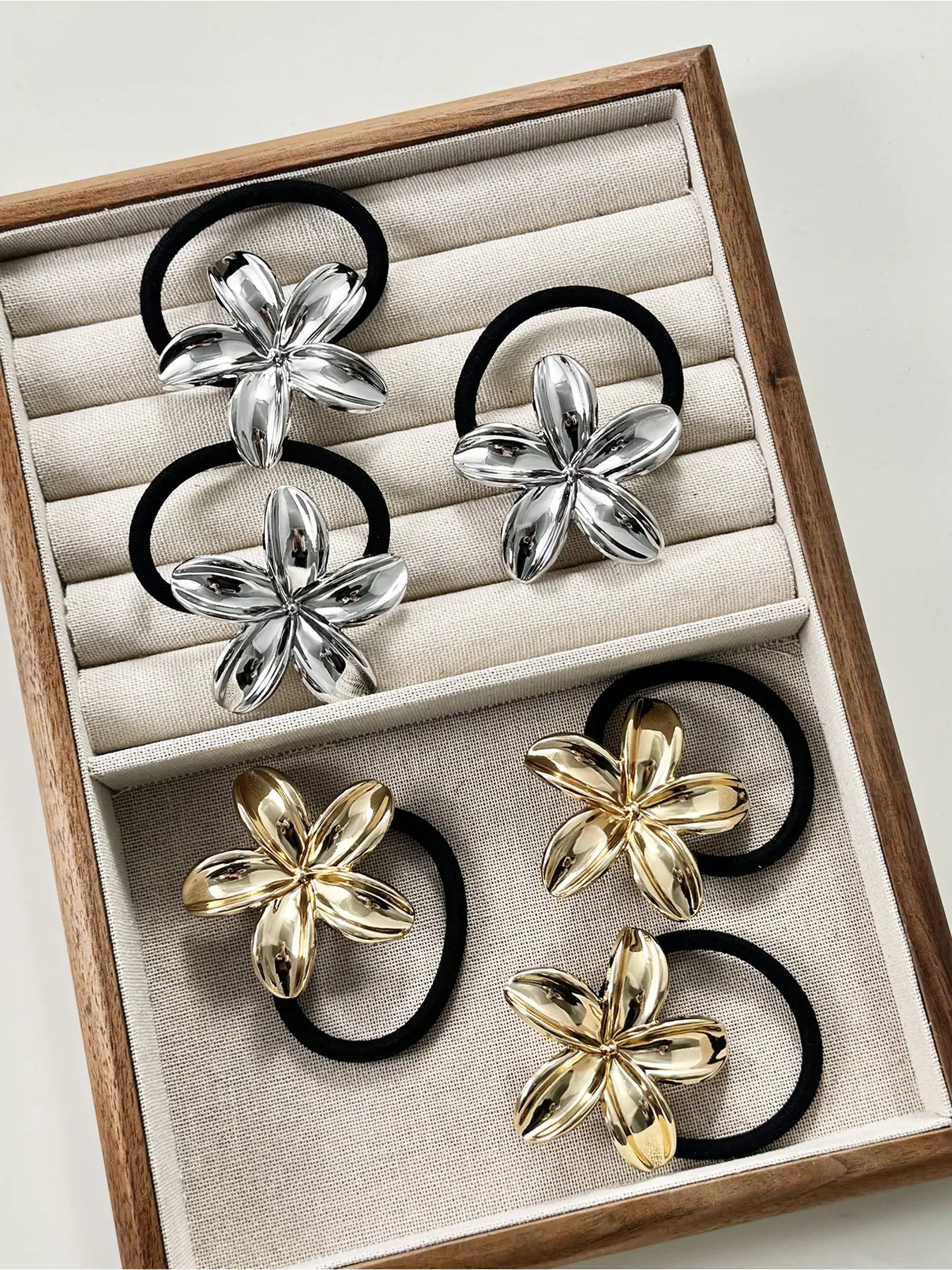 6-piece set of metal flower shaped hair rings for women in spring, sweet and elegant countryside style hair accessories, high ponytail bun head fixed hair rings suitable for daily life and outdoor shopping