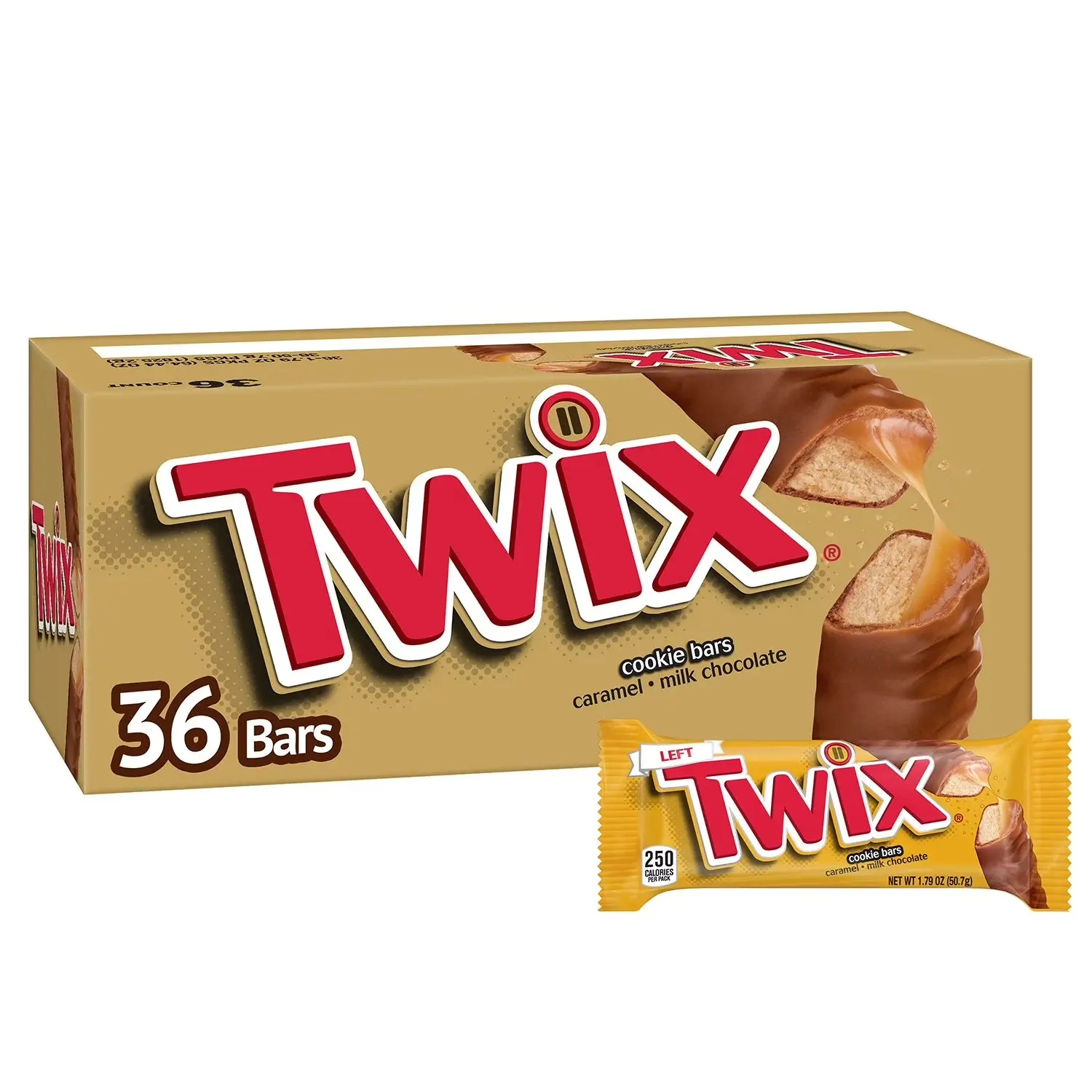 Twix Classic Gluten-Free Caramel Milk Chocolate Cookie Candy Bars - Full Size 1.79oz Thick Coating Creamy Snack, 12-Month Freshness Guarantee, 12/24/36 Count Packs, Great for Office Snacks, Not Too Heavy