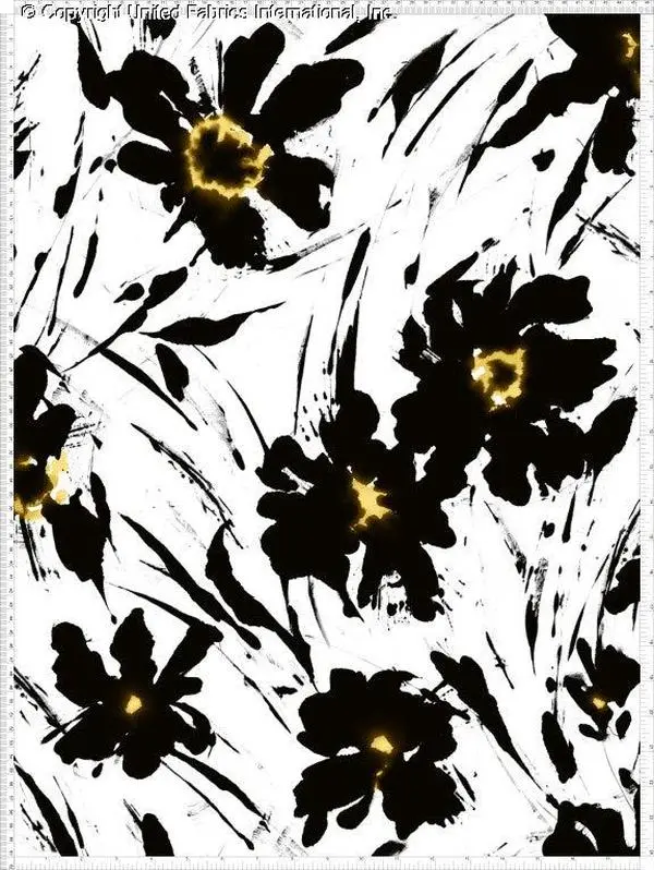 Midnight Bloom Polyester Fabric Floral Pattern Abstract Flowers Glowing Centers Brushstroke Design Sewing Quilting Craft Bold Print Dynamic Litlook
