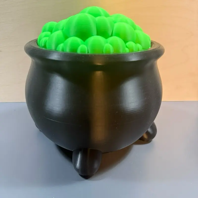 HALLOWEEN Witches Cauldron with Removable Lid - Miniature Black Cauldron with Green Bubbles & Detachable Lid for Halloween Decor