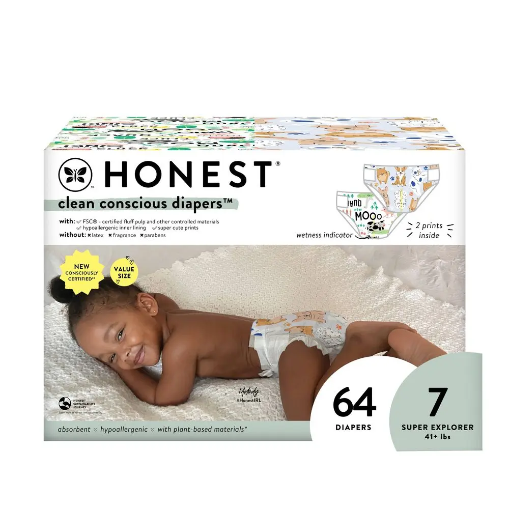 The Honest Company Disposable Diapers Club Pack Barnyard Babies & a Pawty - Size 7 - 64ct