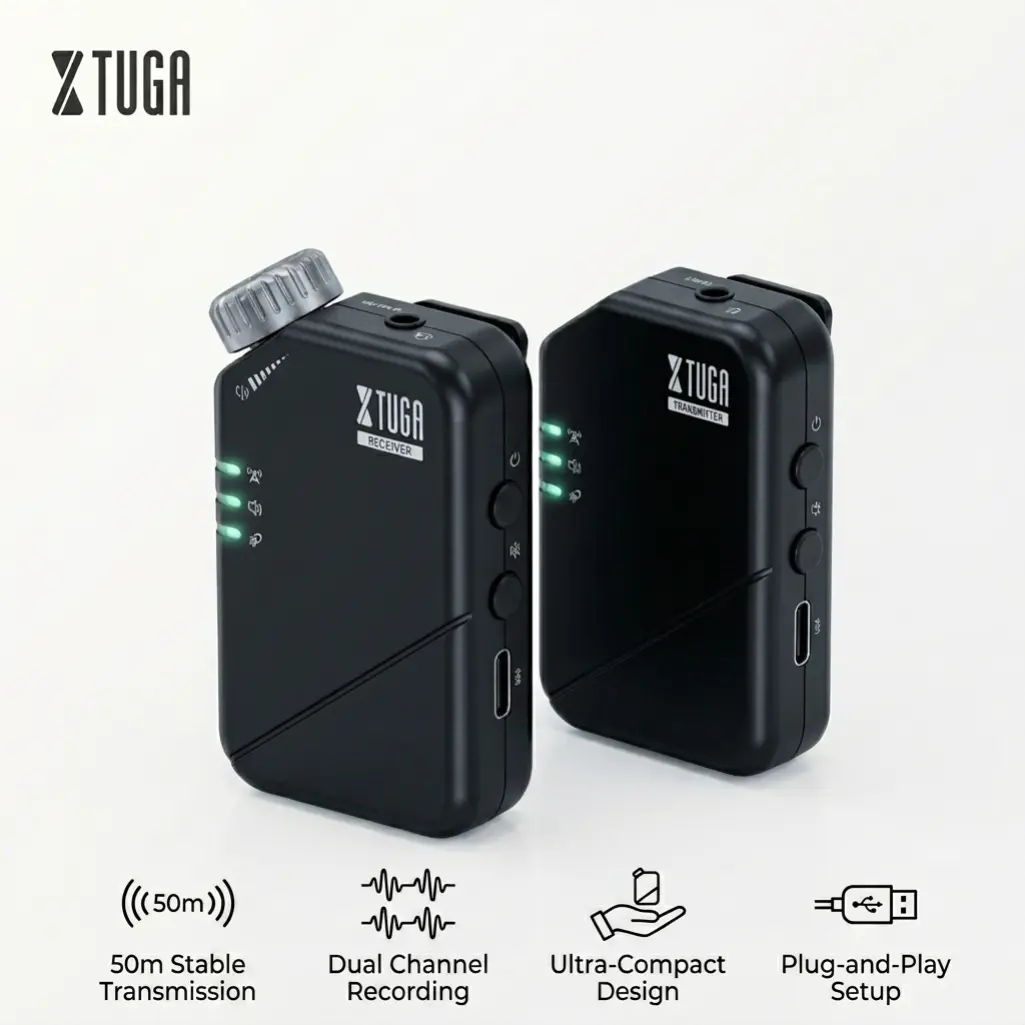 XTUGA Active Noise Cancellation In-Ear Monitor Headphone System, 2.4G Stereo Low-Latency IEM System with Remote Charging, 1 Transmitter to Multiple Receivers, Instant Audio Accessory for Musicians, Stage Use