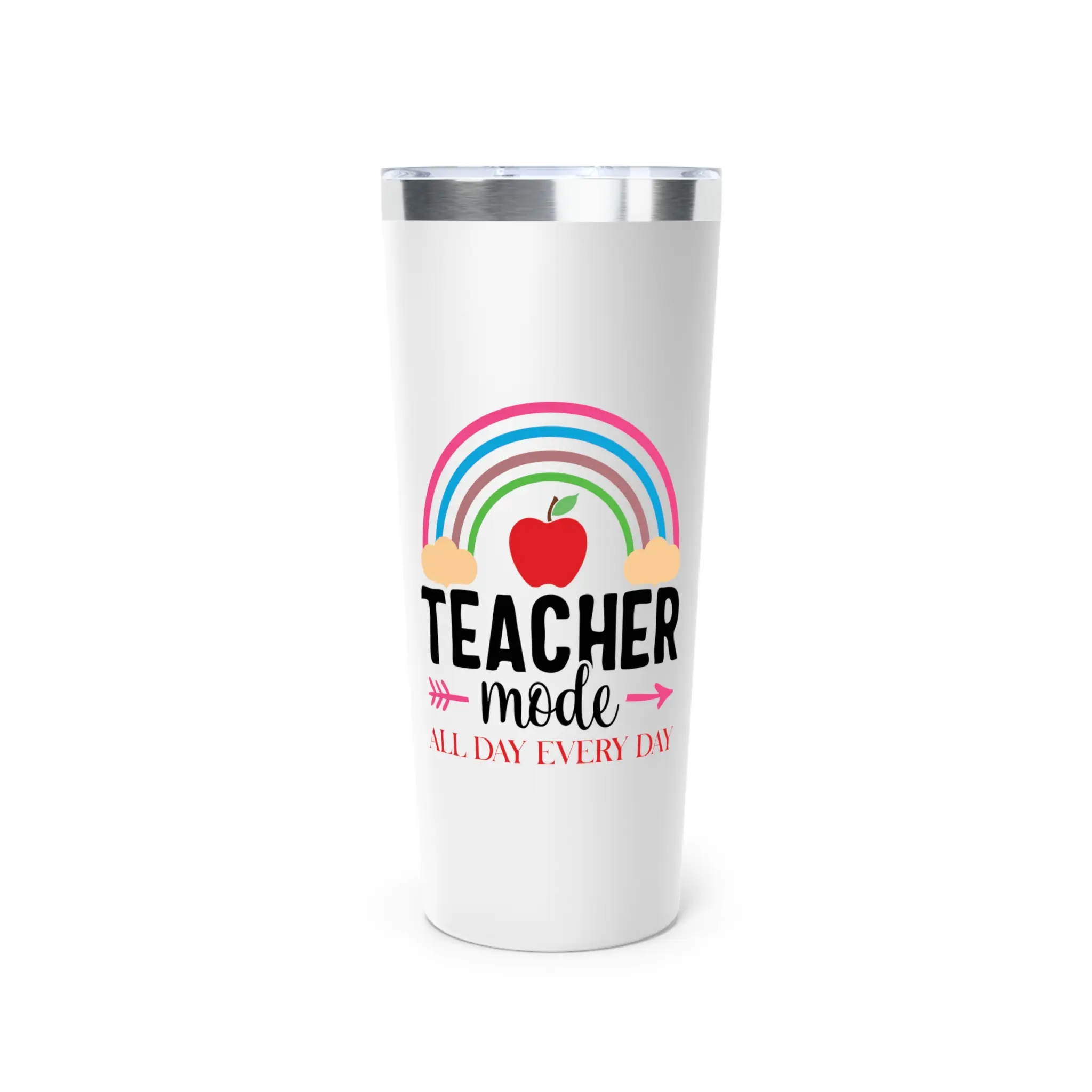 Copper Vacuum Insulated Tumbler - Teacher Mode Rainbow Tumbler | Insulated Coffee Mug, Teacher Gift, Back to School, Personalized Drinkware, Fun Classroom Accessory, Durable Stainless Steel, Spill-Resistant Lid, Portable Water Bottles