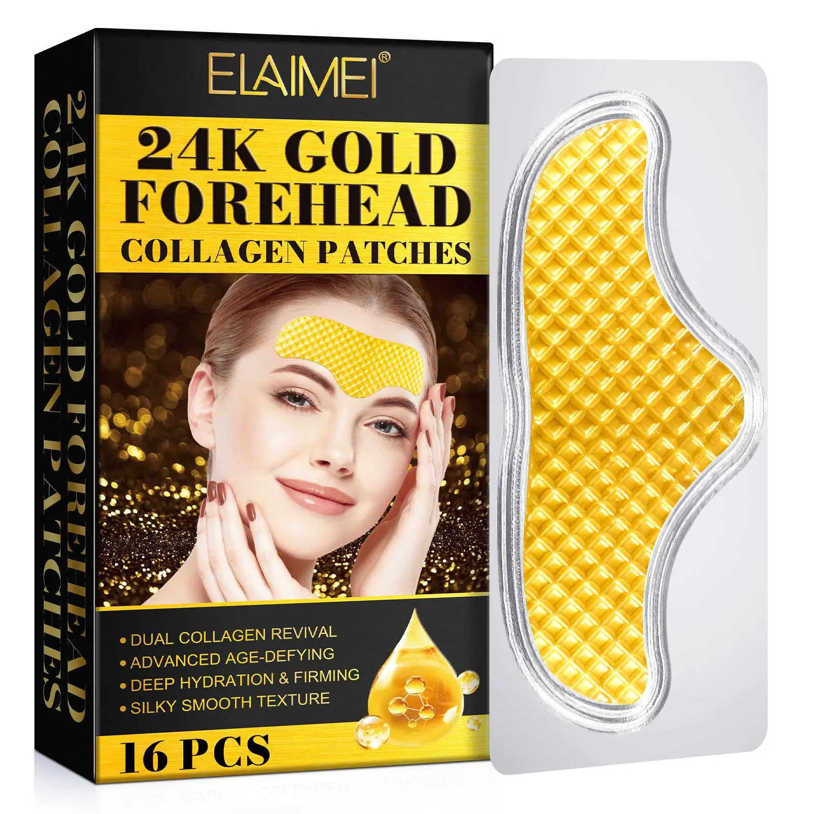 24k Gold Collagen Forehead Patches, 16pcs/set Deep Moisturizing & Firming Hydrating Forehead Patches, Suitable for Dry Skin, Skin Care Products