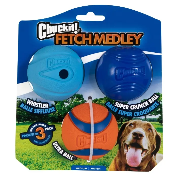 Chuckit! Hear Rubber Dog Ball Game, Medium, 3-Pack, Assorted