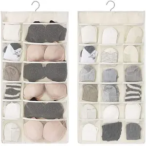 Double-Sided Hanging Hanger Organizer with 30 Mesh Pockets - Durable Lightweight Home Storage Organizer for Clothes, Accessories, Bra