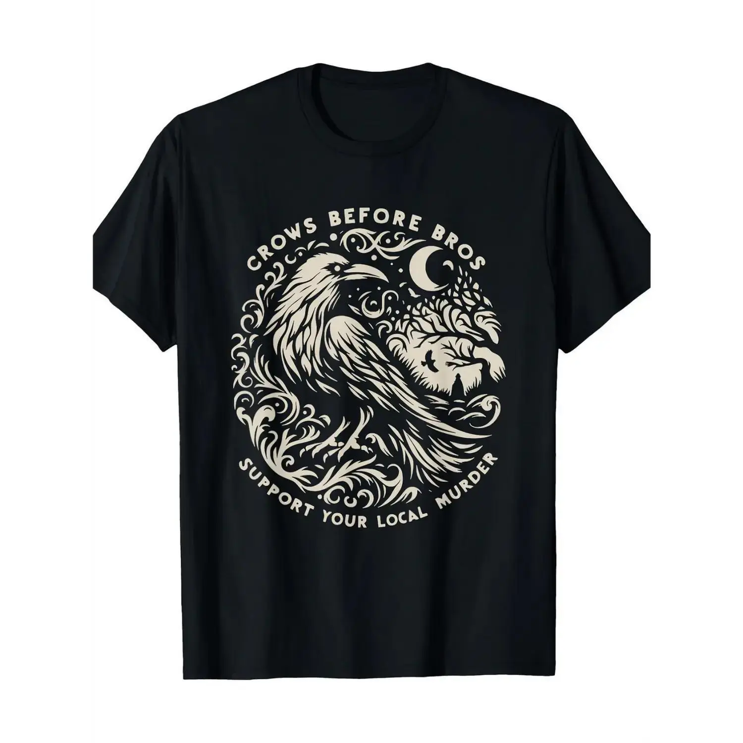 Funny Crow Graphic T-Shirt - Support Your Local Murder - Men's Cotton Tee - Lightweight Everyday Shirt for Crow Lovers & Local Animal Support - Birthday Halloween Outfit Idea - Crow T Shirt, Humorous Apparel, Statement Apparel