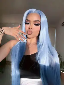 26 Inches Light Blue Wig, Long Straight Blue Wig for Women, Heat-Resistant Synthetic Mermaid Wig, Blue Wigs for Cosplay & Daily Use, Synthetic Fiber Wig