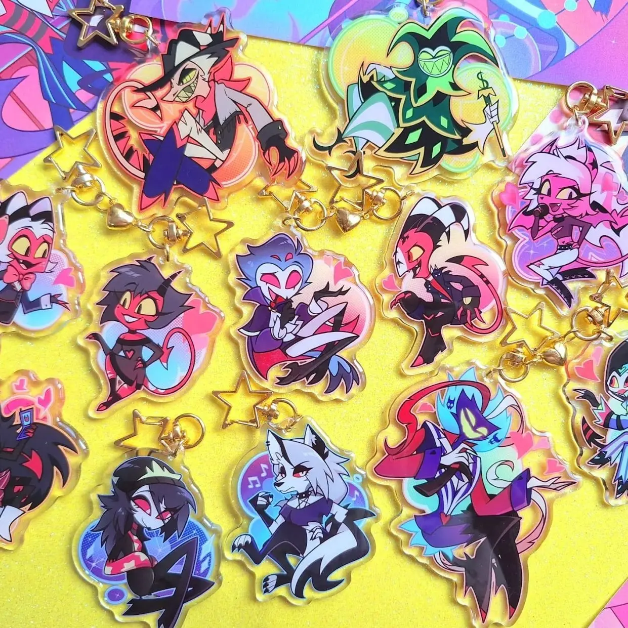 Helluva Boss Acrylic Epoxy Keychains, Blitz Stolas Moxxie Millie Asmodeus Fizz Fizzarolli Blitzo Stolitz Keychain charm Loona Via